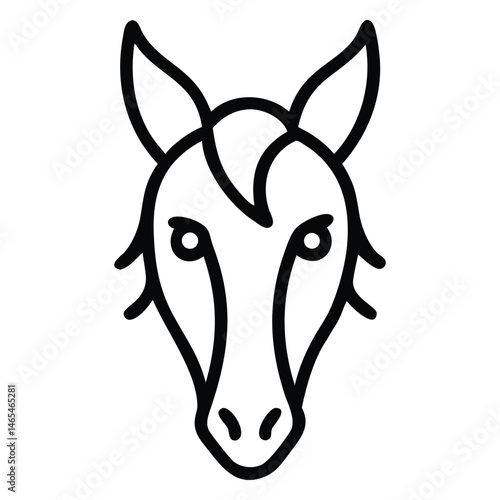 Minimalist outline showcases a stylized horse head design with its mane and ears visibly clear