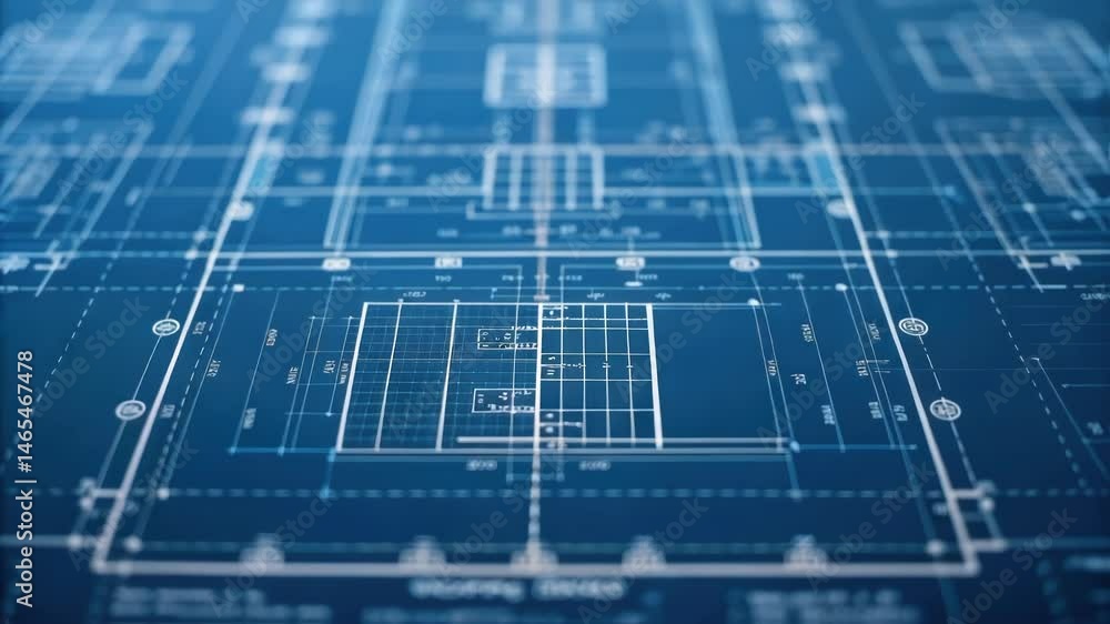An extreme closeup of detailed digital blueprints rendered in 4D ...