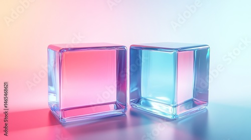 Two radiant ice cubes are situated on a gentle gradient background, producing a lively ambiance