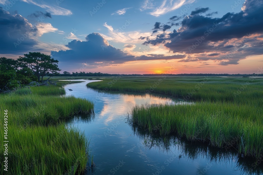 Fototapeta premium Serenity of Sunset: A Tranquil View of the Marshy Matanzas River in St. Augustine, Florida