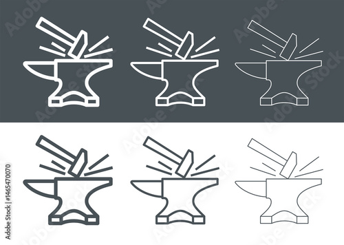 Hammer and anvil icon. Blacksmith's tool, forge attribute. Symbol of forging weapons or armor. Pictogram of work or hard labor. Raster icon.