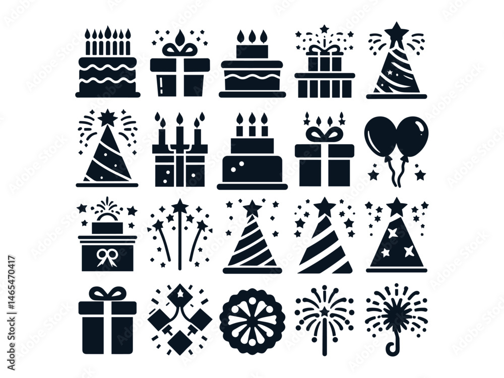 Fototapeta premium Birthday Items Vector Icon Pack