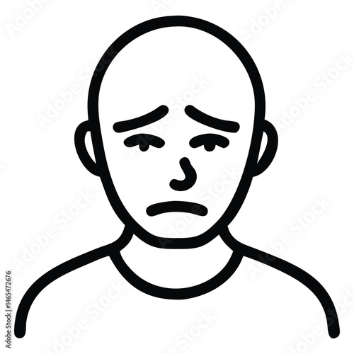 Outlined bald person with sad expressions is conveying loneliness and disappointment in a minimalist style