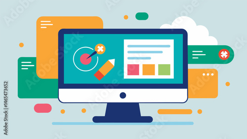 A computer screen with a progress bar showcasing the process of backing up and managing data.. Vector illustration