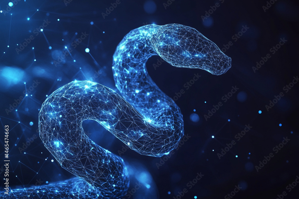 snake sign abstract low poly wireframe style. Abstract geometric background. Wireframe light structure. Modern 3d graphic concept on blue dark background snake sign abstract low poly wireframe style. Abstract geometric background. Wireframe light structure. Modern 3d graphic concept on blue dark background