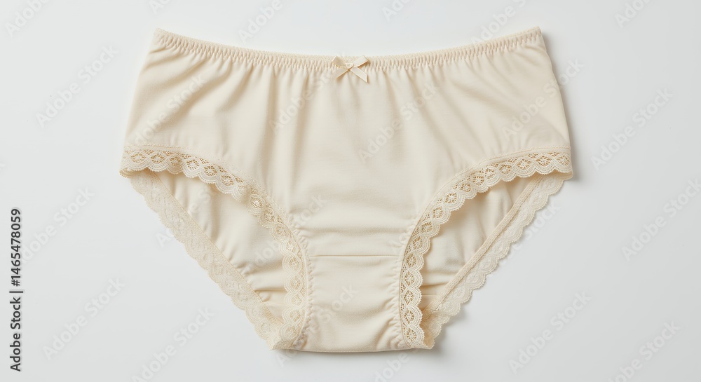 Cream colored underpants isolated on white background detailed view of female undergarment design Cream colored underpants isolated on white background detailed view of female undergarment design