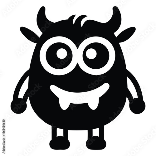 shows a cartoon monster with horns, buck teeth, and round eyes