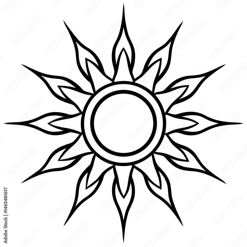 Naklejka premium Stylized sun symbol outline, vector graphic for wellness, yoga, and holistic design projects