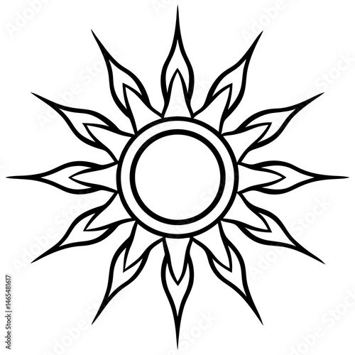 Stylized sun symbol outline, vector graphic for wellness, yoga, and holistic design projects