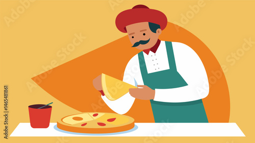 A vendor meticulously folding the pancake in half creating a semicircle and sealing in the savory fillings.. Vector illustration