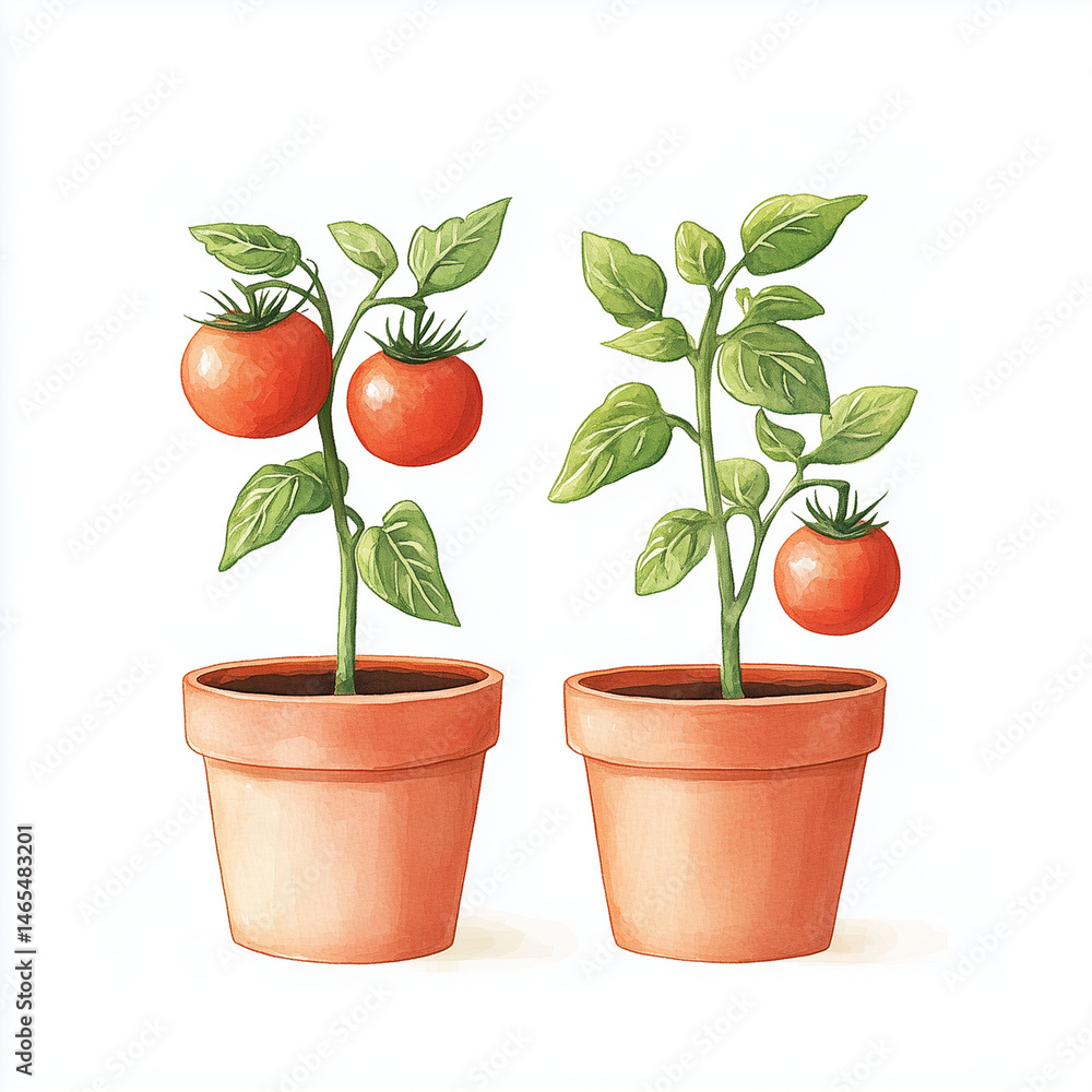 Obraz premium Tomato plants in pot watercolor