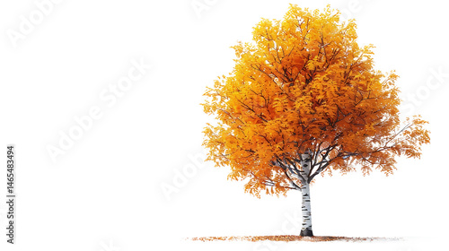 Orange autumn trees with white trunks isolated on transparent background