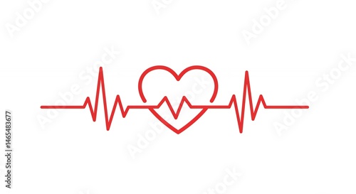 Red heart with heartbeat rhythm design on white background
