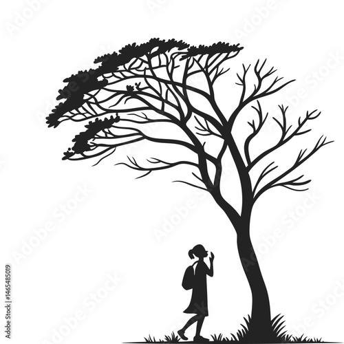 Girl and tree silhouette illustration