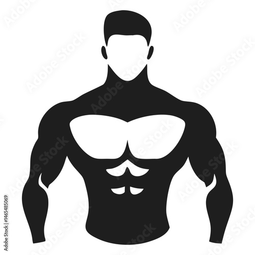 Silhouette of muscular man showcases defined physique with strong chest and abs in solid black