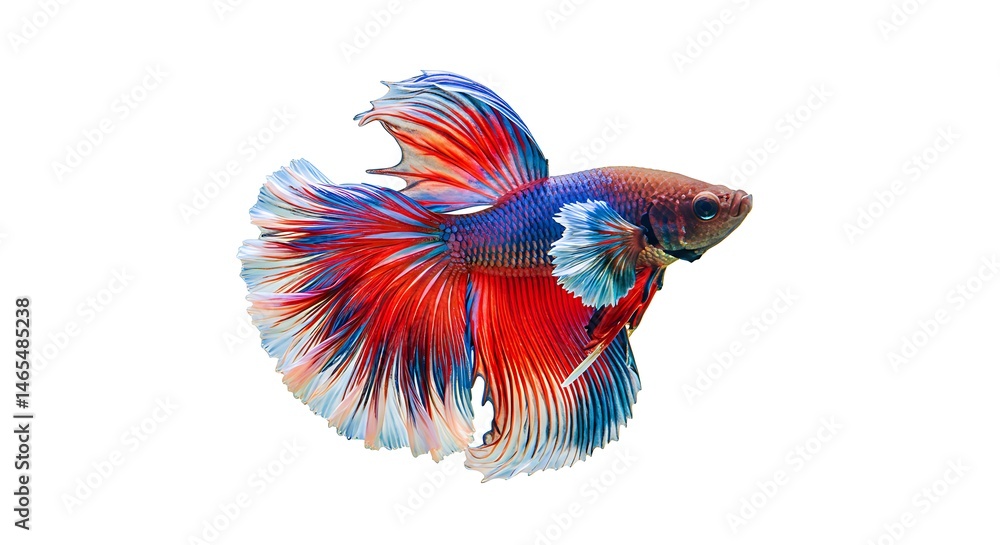 Fototapeta premium Colorful Betta Fish with Flowing Fins on White Background 