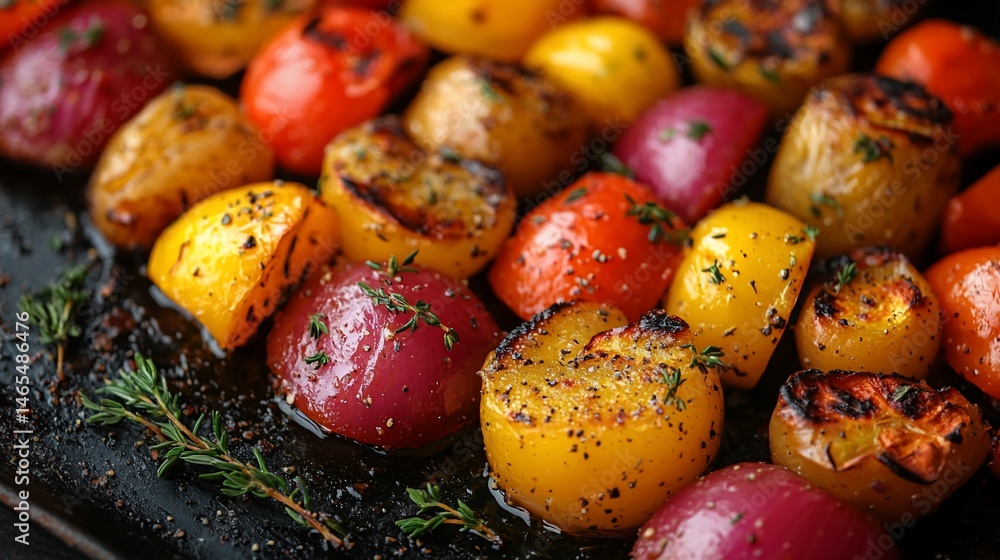 Fototapeta premium Colorful roasted vegetables on a baking sheet
