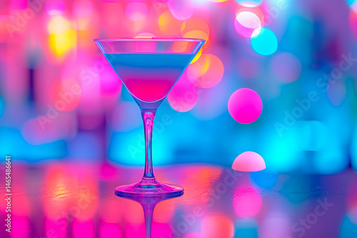 Wallpaper Mural A close-up of a colorful cocktail in a martini glass, set against a vibrant neon-lit background, perfect for nightlife, party, and celebration themes Torontodigital.ca