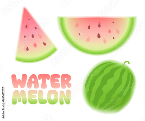 Mesh gradient watermelons. Vector glowing watermelon, summer fruit. Soft gradient element