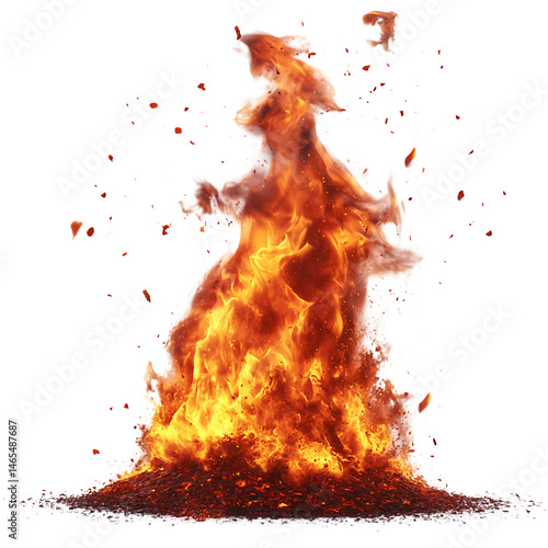 A Powerful Burst of Red Flame From a Campfire Isolated on Transparent Background