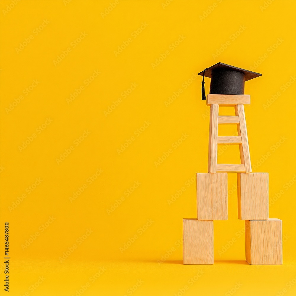 Graduation Ladder Blocks on Yellow Background Graduation Ladder Blocks on Yellow Background