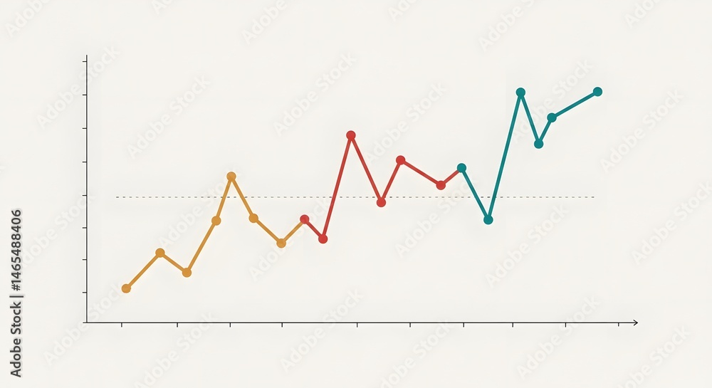 Minimalist line graph with three jagged trend lines and dots Minimalist line graph with three jagged trend lines and dots