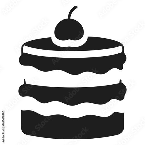 Simple black layered cake silhouette decorated with a single cherry on top is featured