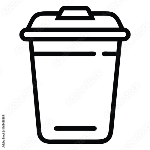 Simple black outline depicts a covered trash receptacle against a clean white canvas