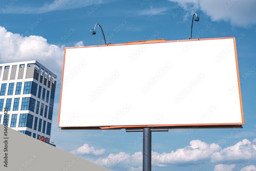 White blank billboard mockup Against the backdrop of a multi-storey building. Sale and rent of apartments. White blank billboard mockup Against the backdrop of a multi-storey building. Sale and rent of apartments.