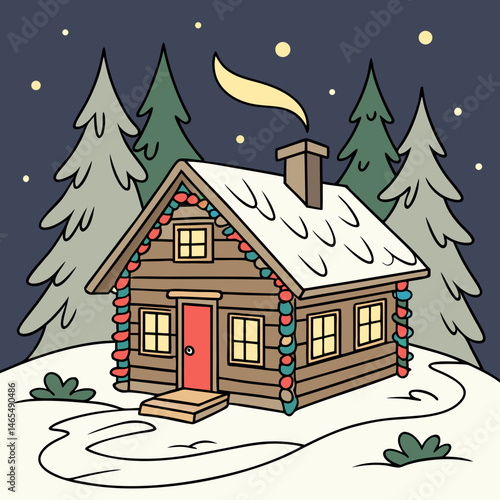 Santa’s workshop outlined with blinking rainbow Christmas light strings