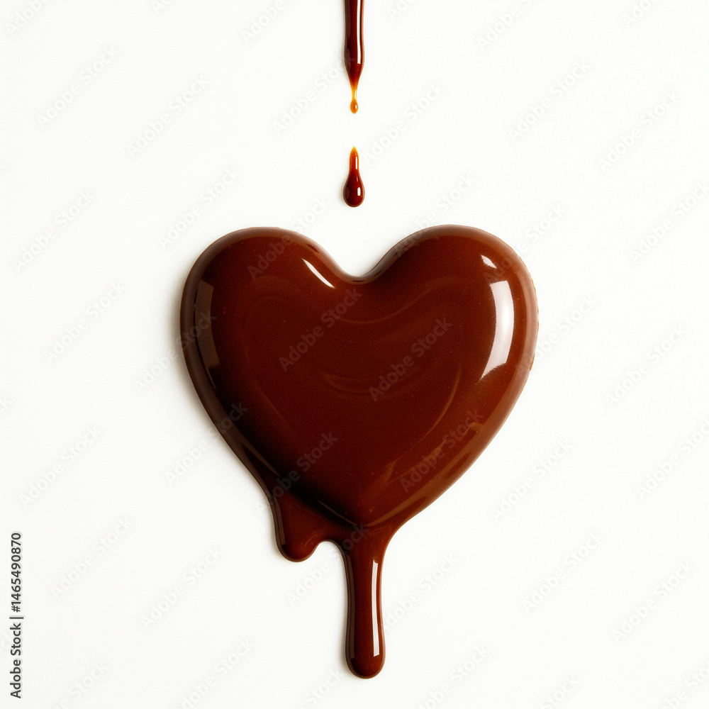 Obraz premium Chocolate Heart Drip Shiny Love Sweetness World Chocolate Day Delicious Dessert Food Photography White Background Copy Space