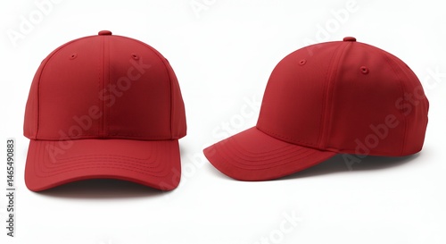 Two red baseball caps isolated on white background fashion accessories