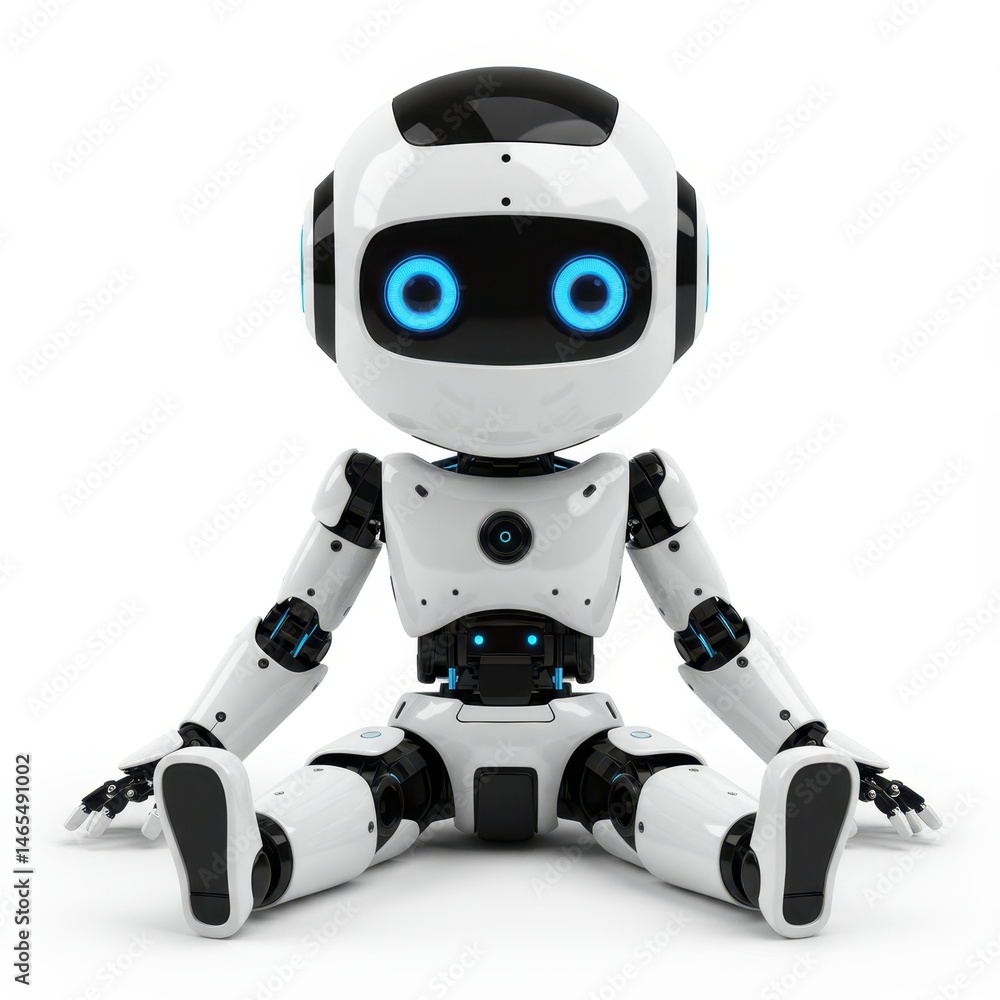 Sitting cute robot isolated on white background Sitting cute robot isolated on white background