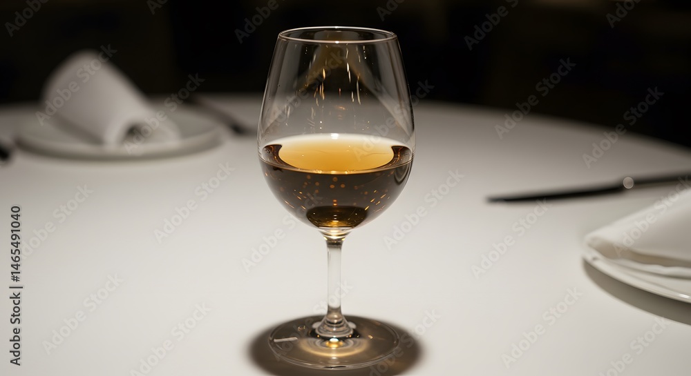 Fototapeta premium Ice wine in a small crystal glass on a restaurant table