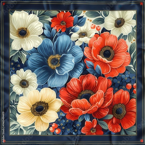 Wallpaper Mural Vibrant Floral Design Red, Blue, and White Anemones in Full Bloom Torontodigital.ca