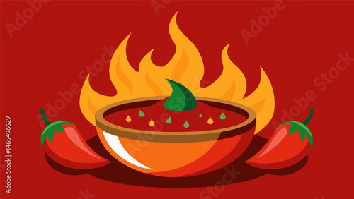 A fiery salsa with a deep red color made from dried arbol chilies y habaneros and blackened garlic.. Vector illustration