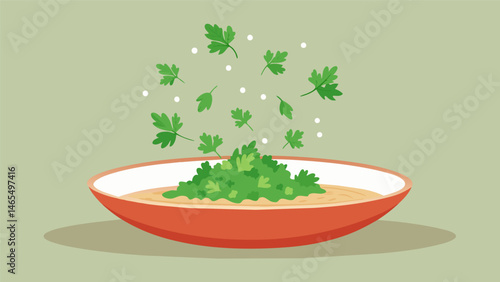 A sprinkle of freshly chopped cilantro adds a burst of freshness to the already flavorful dish elevating it to a gourmet level.. Vector illustration