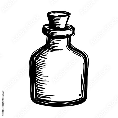 Engraved vintage glass vial icon – concept of essential oil cosmetic elixir and skincare packaging