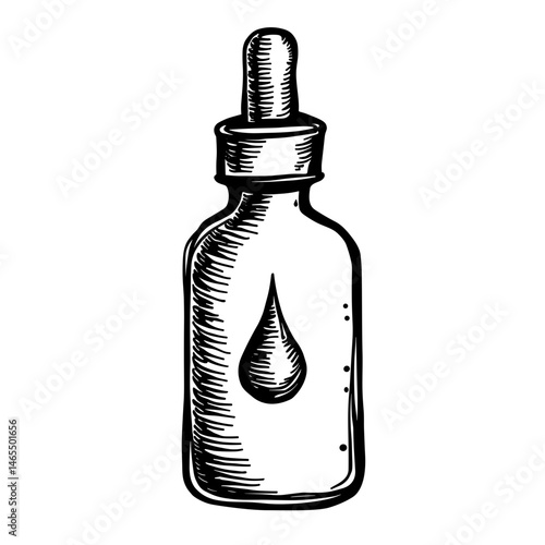 Engraved dropper bottle icon – concept of natural skincare essence vintage packaging and serum container
