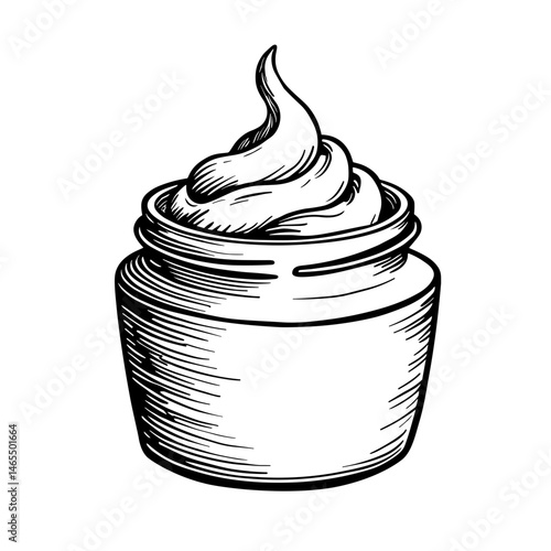 Cream jar with swirl texture icon in engraved style concept of skincare moisturizer cosmetics and personal care