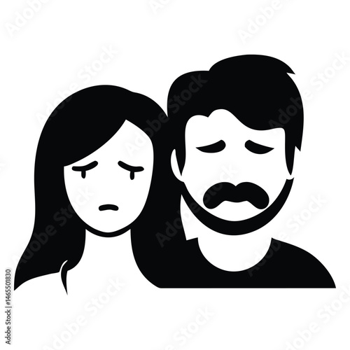 Somber man and woman show a united sorrowful front in monochrome black tone