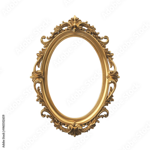 Ornate golden oval frame isolated on transparent background