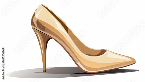 Elegant beige high heel shoe casting shadow on yellow background