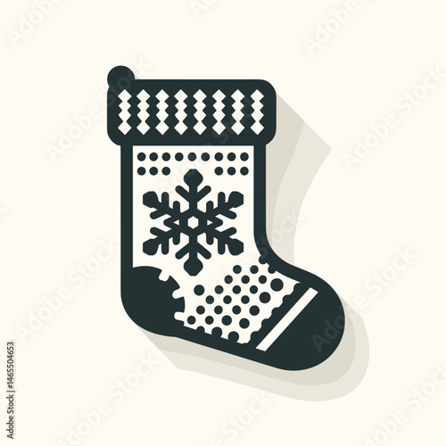 Christmas stocking with snowflake design in flat style  