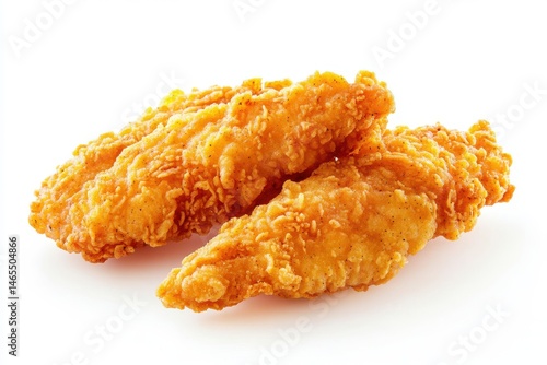 Fried chicken tenders close up on white background