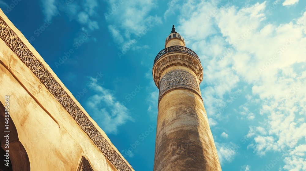 Obraz premium Ancient Minaret Reaching for a Blue Sky