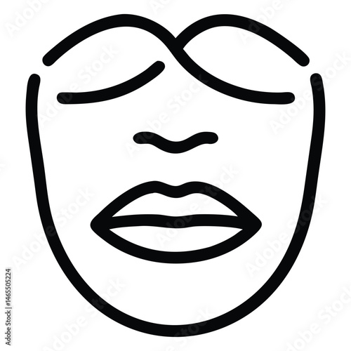 Stylized face sketch shows a woman's features in simple lines with eyes closed