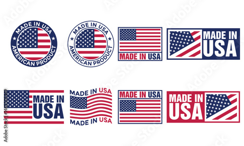 made in the usa labels set, made in the usa logo, usa flag , american product emblem, vector icon template