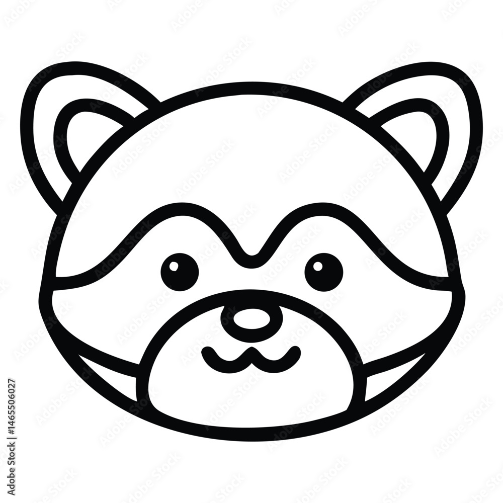 Stylized raccoon head smiling icon with bold, clear black outlines in format Stylized raccoon head smiling icon with bold, clear black outlines in format
