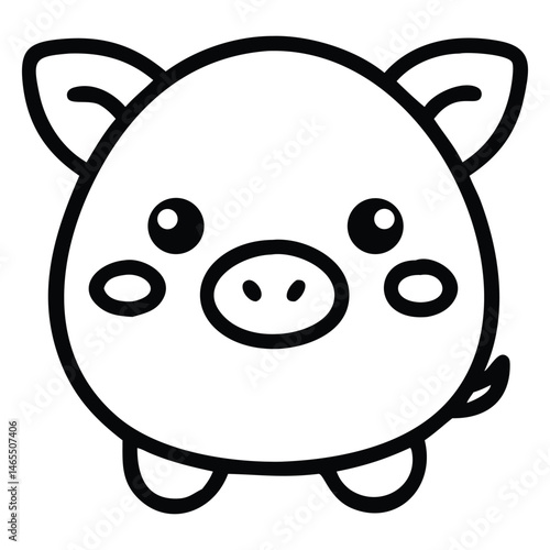 The adorable outline piglet displays chubby cheeks and a sweet curved tail detail